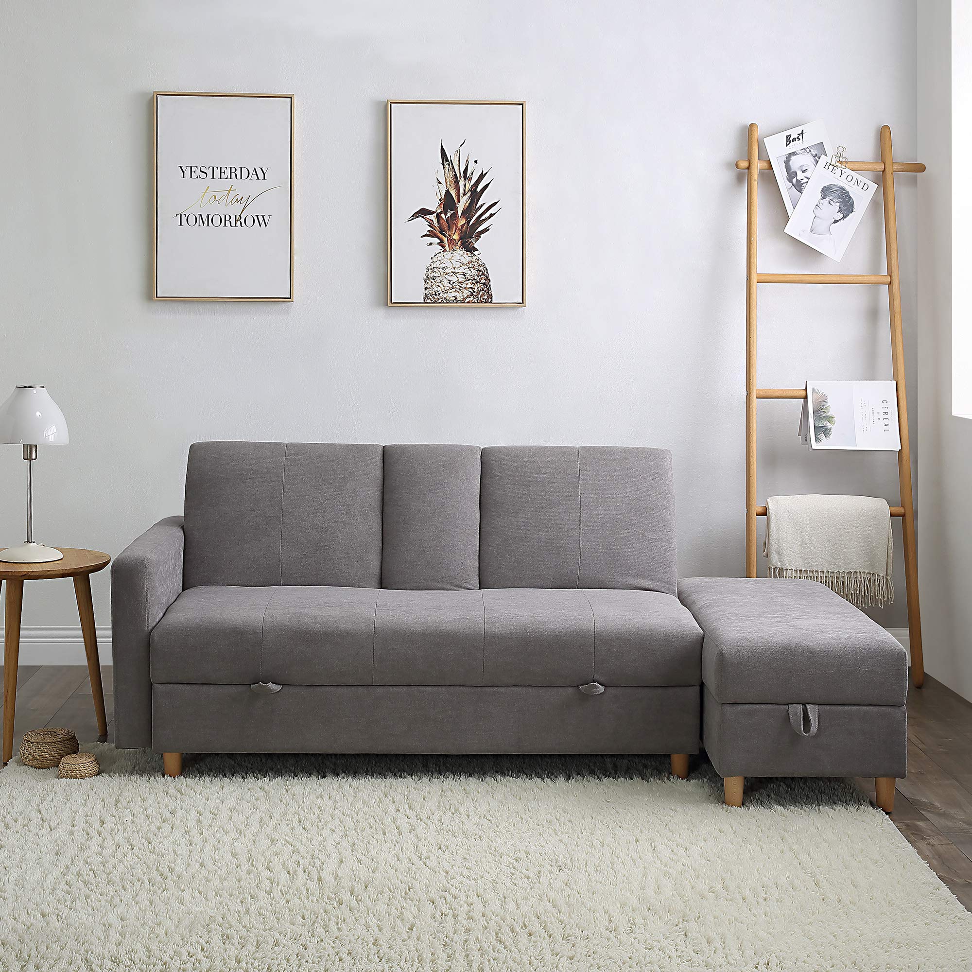 ソファー 3人掛け ソファベッド 天然木脚 ドリンクホルダー 多機能ソファベッド 収納機能 引き出し オ..