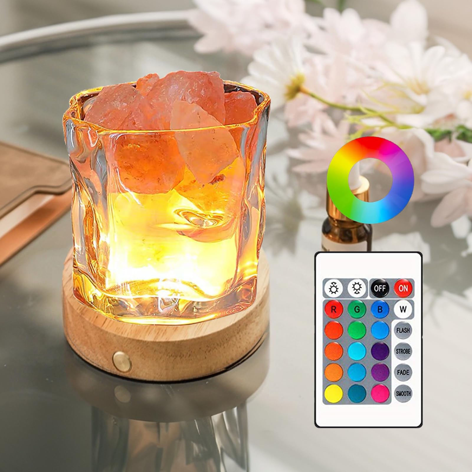 間接照明 岩塩ランプ [リモコン付き15色] テーブルランプ 夜用 アロマオイル併用 4RGBモード 9段階調光..