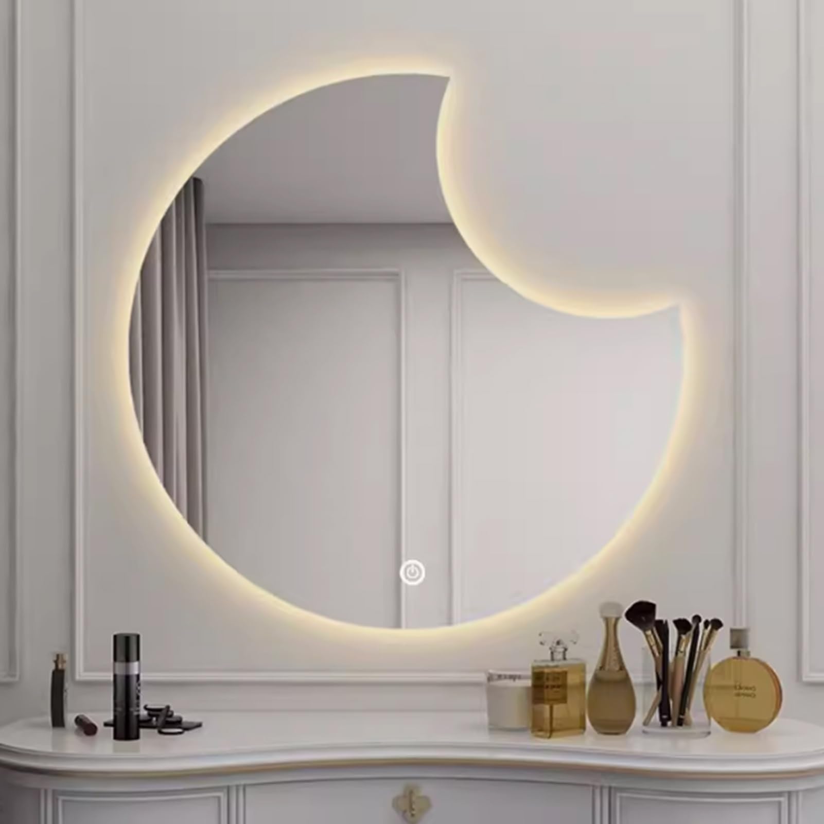 不規則なバスルーム鏡、フレームレスLEDウォールミラー、照明付きバニティミラー、3色調光可能な化粧鏡..