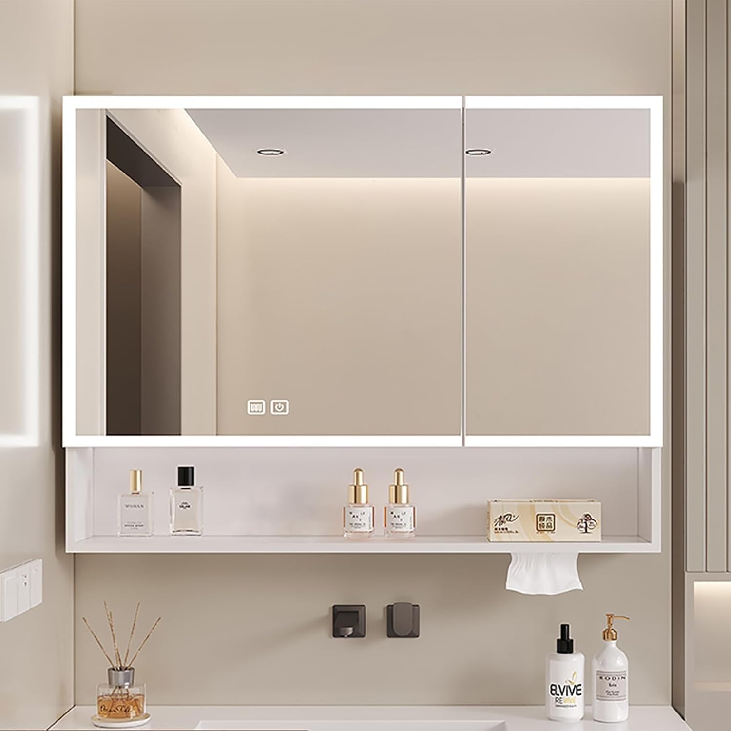 ミラーキャビネット 洗面台 鏡の曇り止め キャビネット おしゃれ 浴室用化粧鏡 浴室お風呂 鏡スマート調光機能付き 洗面化粧台 ミラーキャビネット LED照明ミラーキャビネッ