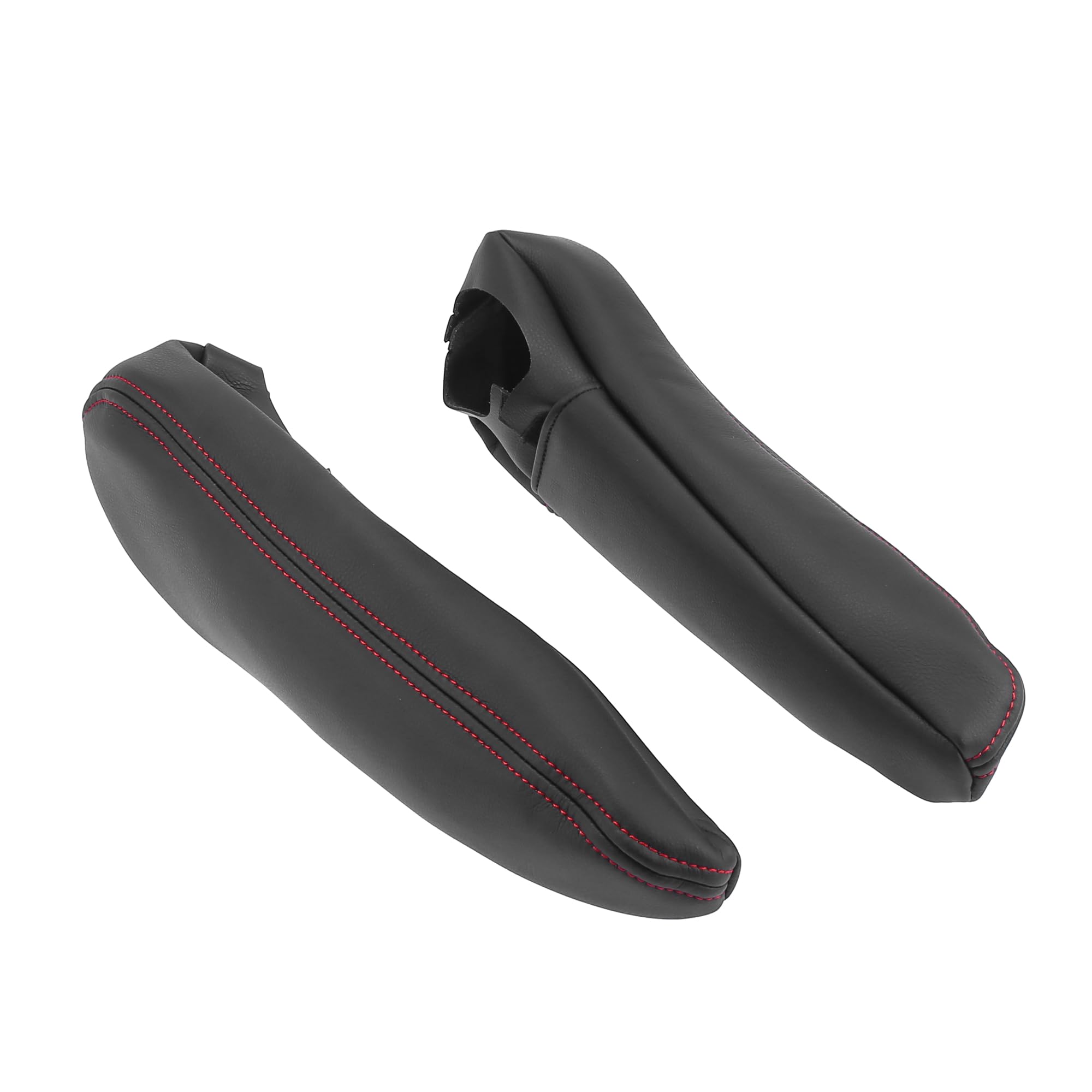 カーセンターシートアームレストカバー マイクロファイバーレザー ブラック レッドライン付き ペア
