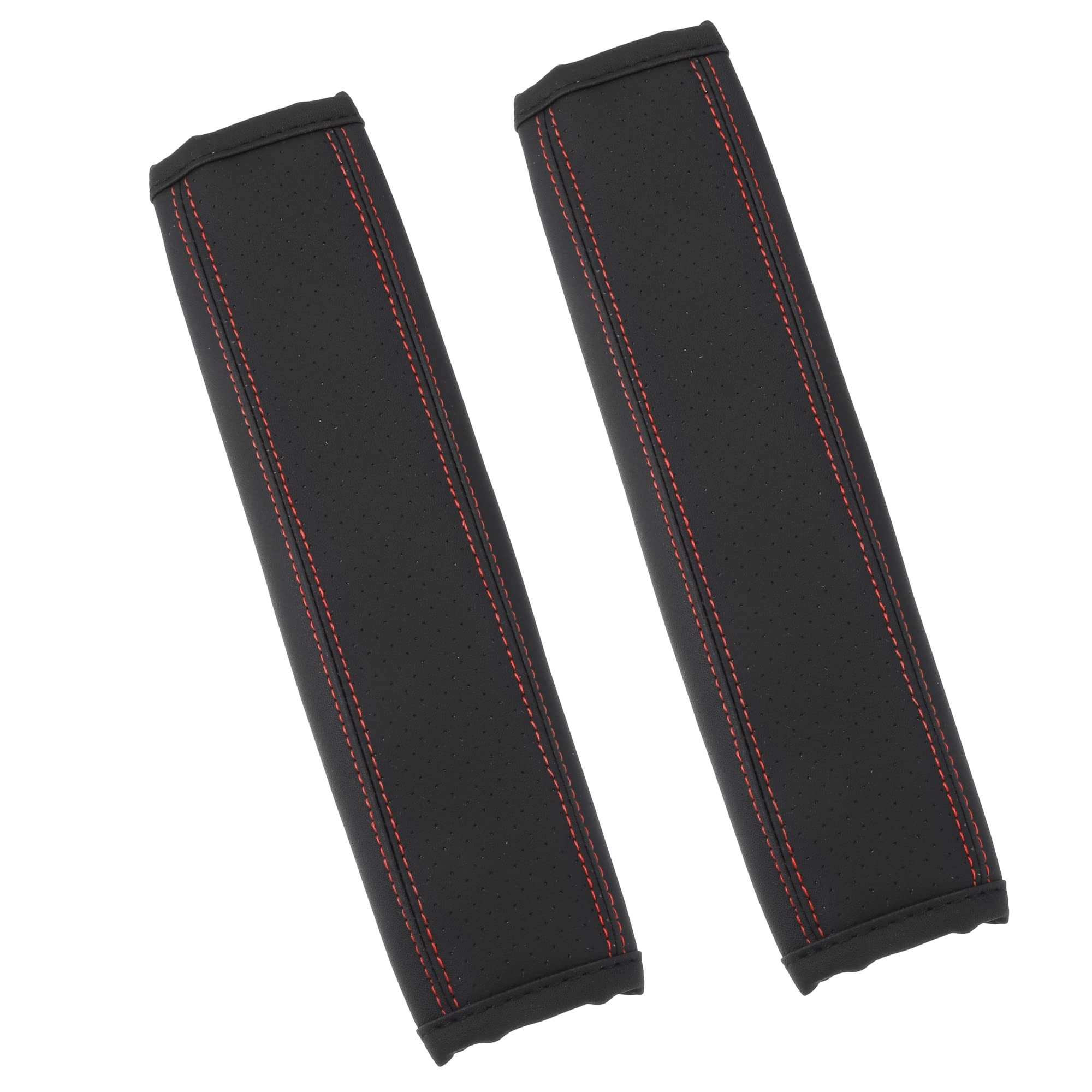 T シートベルトショルダーパッド 車の安全ストラップカバー ネックマット ユニバーサル 快 適なドライブ用 合成皮革 穴 ブラックレッドライン 2個
