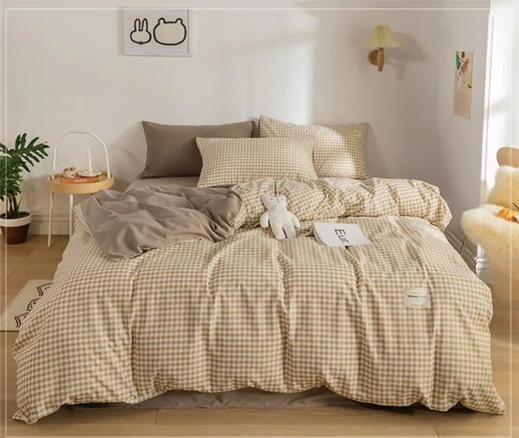 簡単スタイルアップ韓国ファッション シンプル 格子縞 ベッドシート 4点セット ガーリーなスタイル キ..