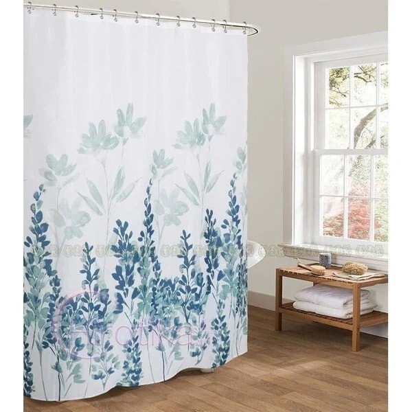 防水防カビ シャワーカーテン リーフ柄 フック付き アイマスク付き 軽量 厚手 ユニット バス用品