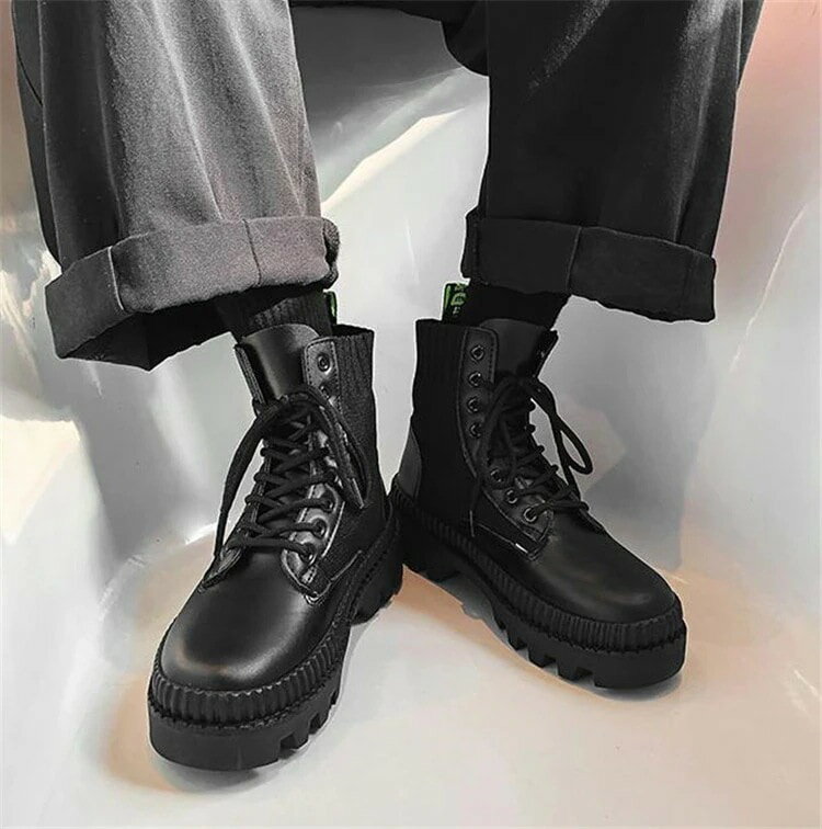 メンズ モーターサイクル レザーブーツ ウィンターブーツ ハイトップ ブリティッシュスタイル トラベル..