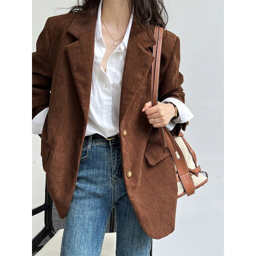 スーツ コーデュロイブレザー レディース ゆったり トップス 流行り 百掛け トップス ジャンレディース 着痩せ 高級感コート スーツ コーデュロイブレザー レディース ゆったり トップス 流行り 百掛け トップス ジャンレディース 着痩せ 高級感コート