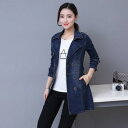 Qoo10限定 春 トレンチコート レディース デニムのパーカー コート着 女 ミディアム ダブルバックル スーツの襟 コート 韓国 ロング ジャケット 通勤 ...