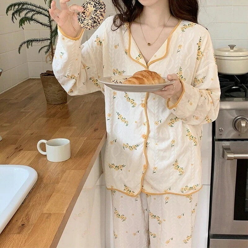 パジャマ 上下セット 綿 レディース ルームウェア 春秋冬夏 長袖 ゆったり 大きいサイズ お尻隠れ 花柄 ロングパンツ ズボン 部屋着 寝巻き