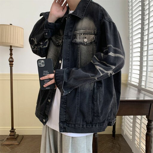 デニムジャケット グラデーションデニムジャケットメンズとのレトロなルーズウォッシュ服ワークウェアジャケットコート デニムジャケット グラデーションデニムジャケットメンズとのレトロなルーズウォッシュ服ワークウェアジャケットコート