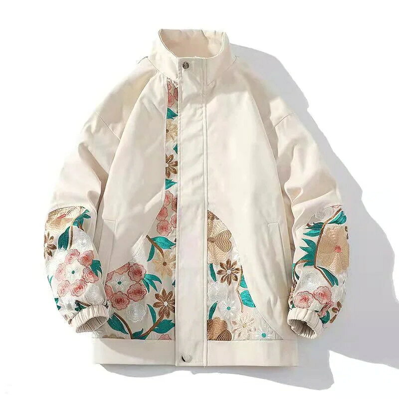 レディース花柄刺繍ジャケット、メンズスタジアムジャケット、ユニセックス、アウターウェア