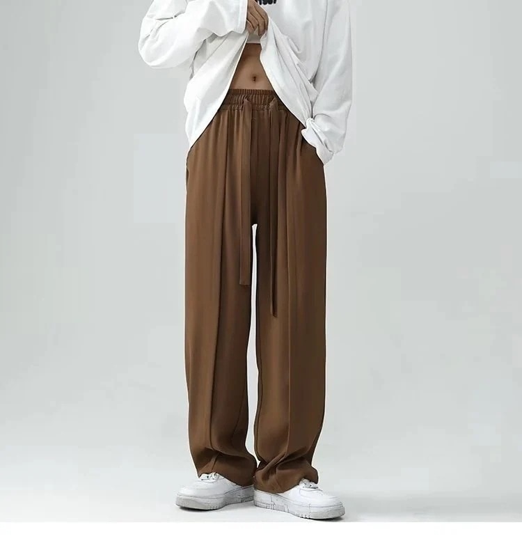 フラッターベルトスーツパンツ メンズ春秋モデル高級デザインメンズカジュアルパンツ ワイドレッグストレートモッピングスーツパンツ