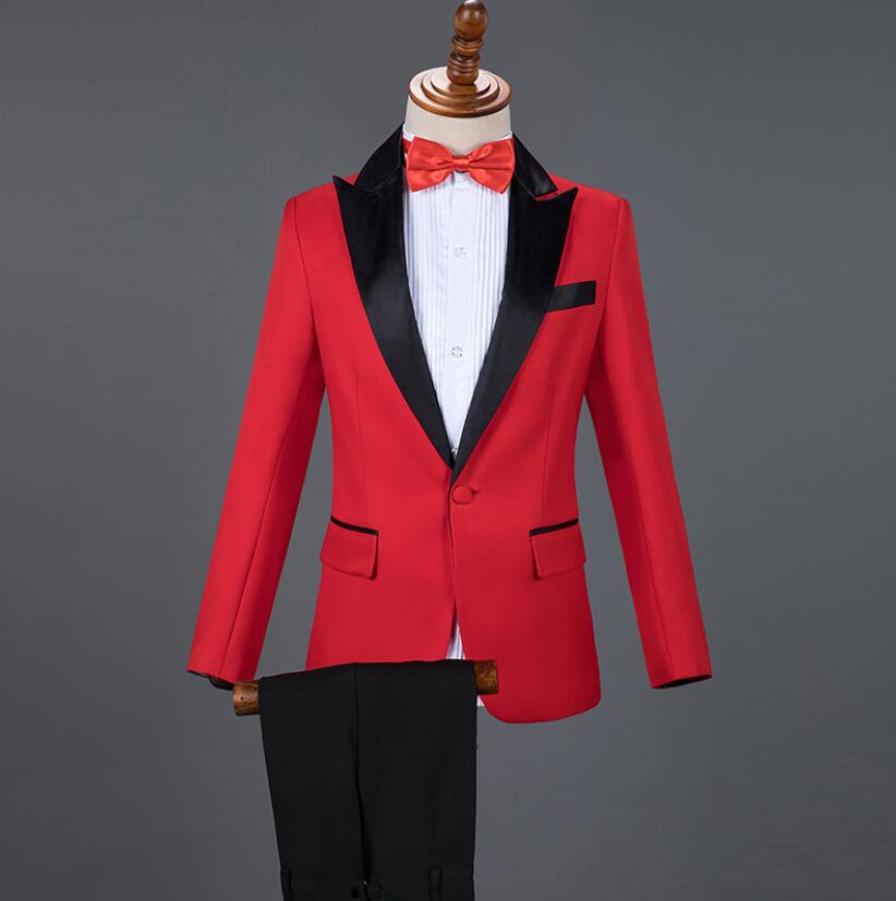 ステージ衣装、メンズステージスーツ、ツーピーススーツ、タキシードスーツジャケット、パフォーマンス衣装、リボン＋ジャケット＋パンツスーツ、フォーマルスーツ、パーティー、結婚式