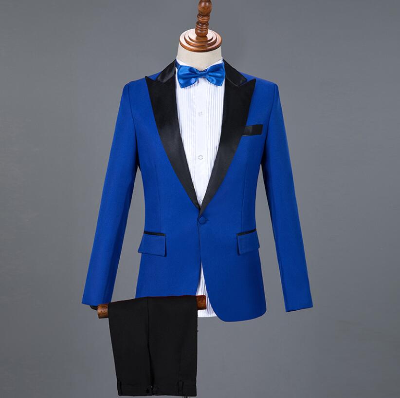 ステージ衣装、メンズステージスーツ、ツーピーススーツ、タキシードスーツジャケット、パフォーマンス衣装、リボン＋ジャケット＋パンツスーツ、フォーマルスーツ、パーティー、結婚式