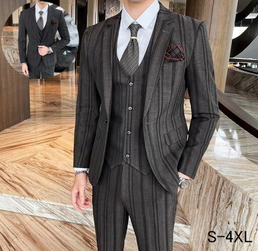 スリーピース スリムスーツ 3ピース スーツセット 紳士服 結婚式スーツ メンズスーツ ストライプ 3点セット ジャケット+ベスト+パンツ ビジネススーツ 上下 婚葬祭 通勤 フォーマル スリーピース スリムスーツ 3ピース スーツセット 紳士服 結婚式スーツ メンズスーツ ストライプ 3点セット ジャケット+ベスト+パンツ ビジネススーツ 上下 婚葬祭 通勤 フォーマル