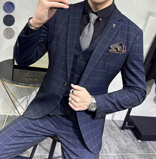 フォーマルスーツ 紳士服 スリムスーツ メンズスーツセット ビジネススーツ スリーピース スーツ チェック柄 シングルスーツ セットアップ ジャケット+パンツ+ベスト 3ピーススーツ 結婚式ス フォーマルスーツ 紳士服 スリムスーツ メンズスーツセット ビジネススーツ スリーピース スーツ チェック柄 シングルスーツ セットアップ ジャケット+パンツ+ベスト 3ピーススーツ 結婚式ス