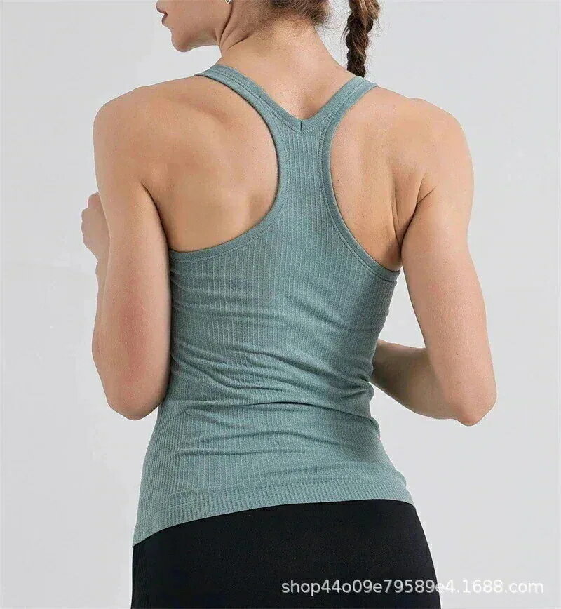 しいヨガトップ ベスト胸パッド付き背中ロングタイツフィットネス用アンダーウェア おしゃれヨガウェア夏 人気 快適 肌触り良いカップ付きシームレス下着インナー トップス