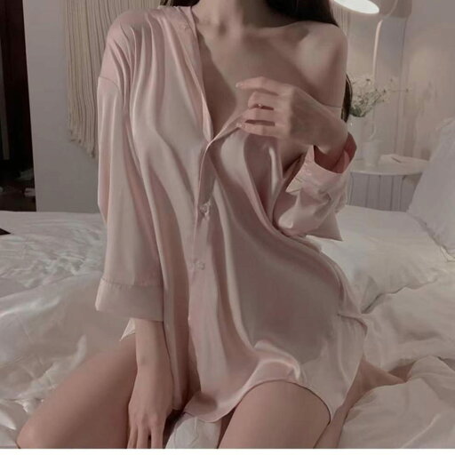 パジャマホワイトシャツドレス女セクシー韓国風ルーズパジャマ女春夏長袖ナイトガウンルームウェア パジャマホワイトシャツドレス女セクシー韓国風ルーズパジャマ女春夏長袖ナイトガウンルームウェア