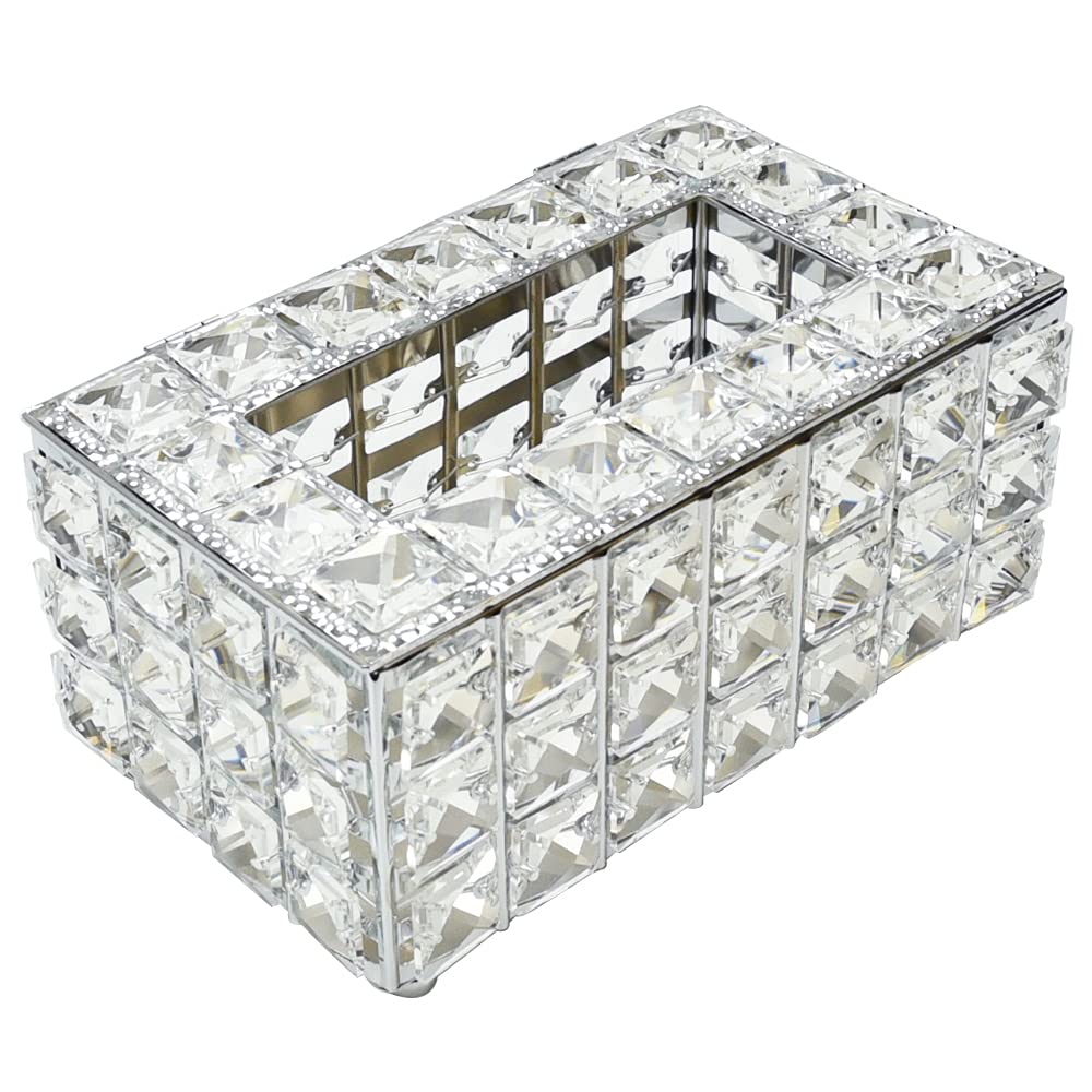クリスタルストーン ティッシュボックス ティッシュケース 収納 カバー 卓上 キラキラ 豪華 (シルバー)