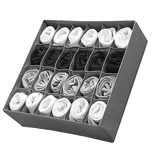 靴下収納ボックス 下着収納ボックス 折り畳み 24マス 引き出し仕切り オーガナイザー 収納ケース クローゼット 衣類 ソックス スカーフ ネクタイ 下着 靴下 小物収納 防塵 防湿 通気 省スペース 2点セット