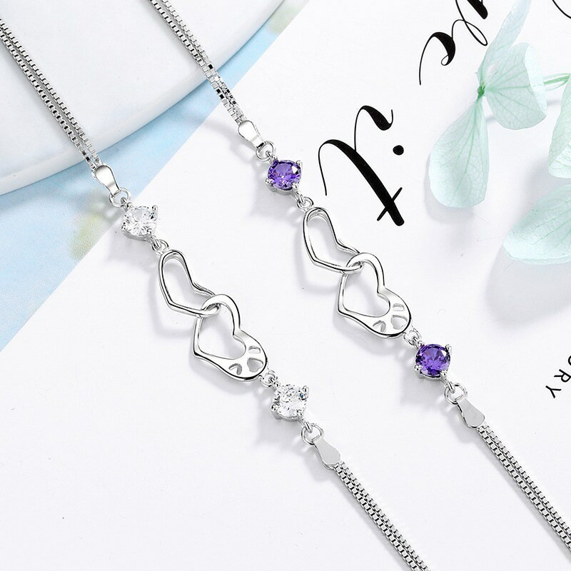 ブレスレットスターリングシルバーアメジストブレスレット韓国語版シンプルさ女透かし彫りブレスレット
