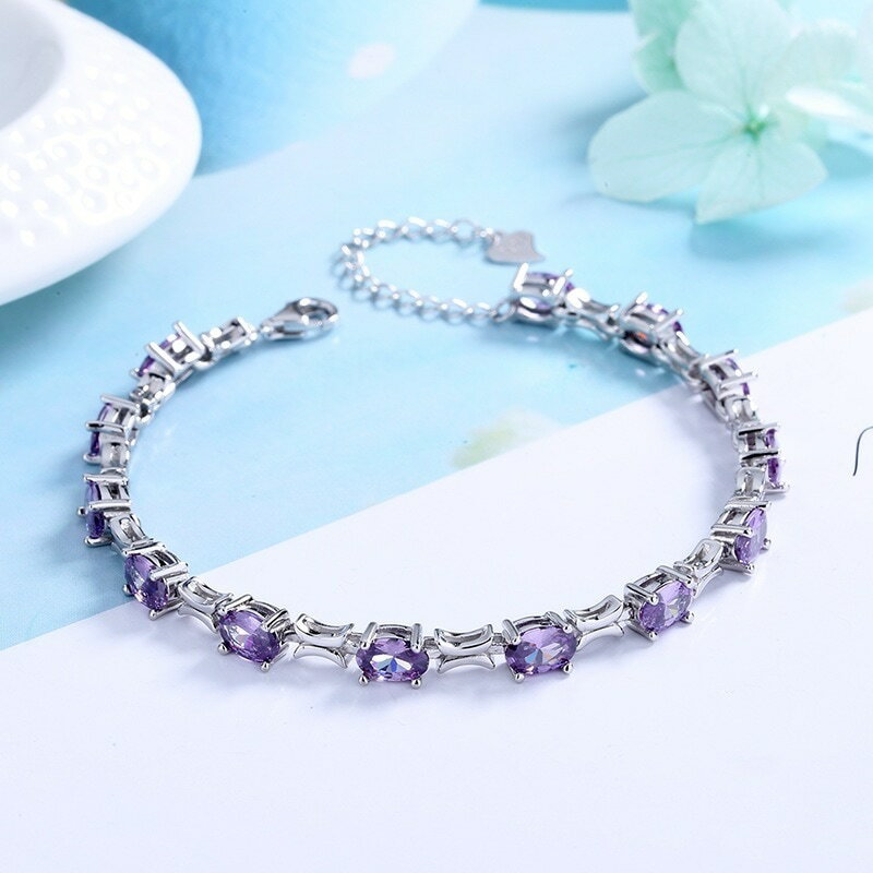 ブレスレットスターリングシルバーアメジストカップルだブレスレット女韓国語版名入れハンドオーナメント