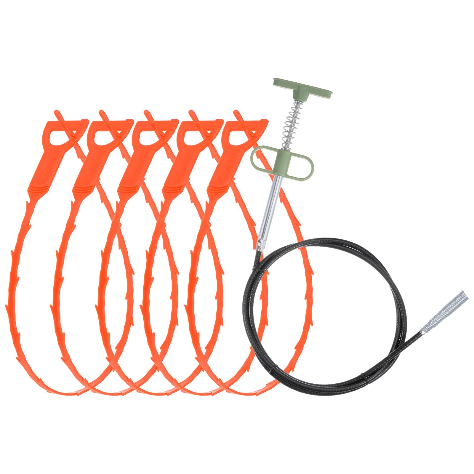 T5個セット 20"の排水口の毛詰まり除去ツール PP製＆63"の排水口クリーナーツール ステンレス製下水道..