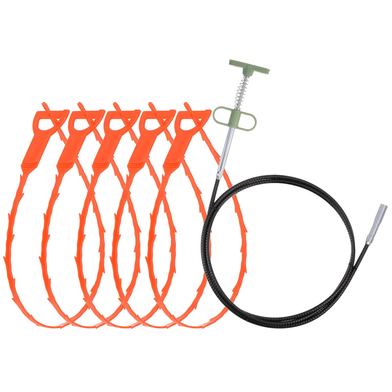 クリーニングフック シンクやトイレ 浴槽の詰まりを解消するオレンジ色のユンボT5個セット 20"の排水口..