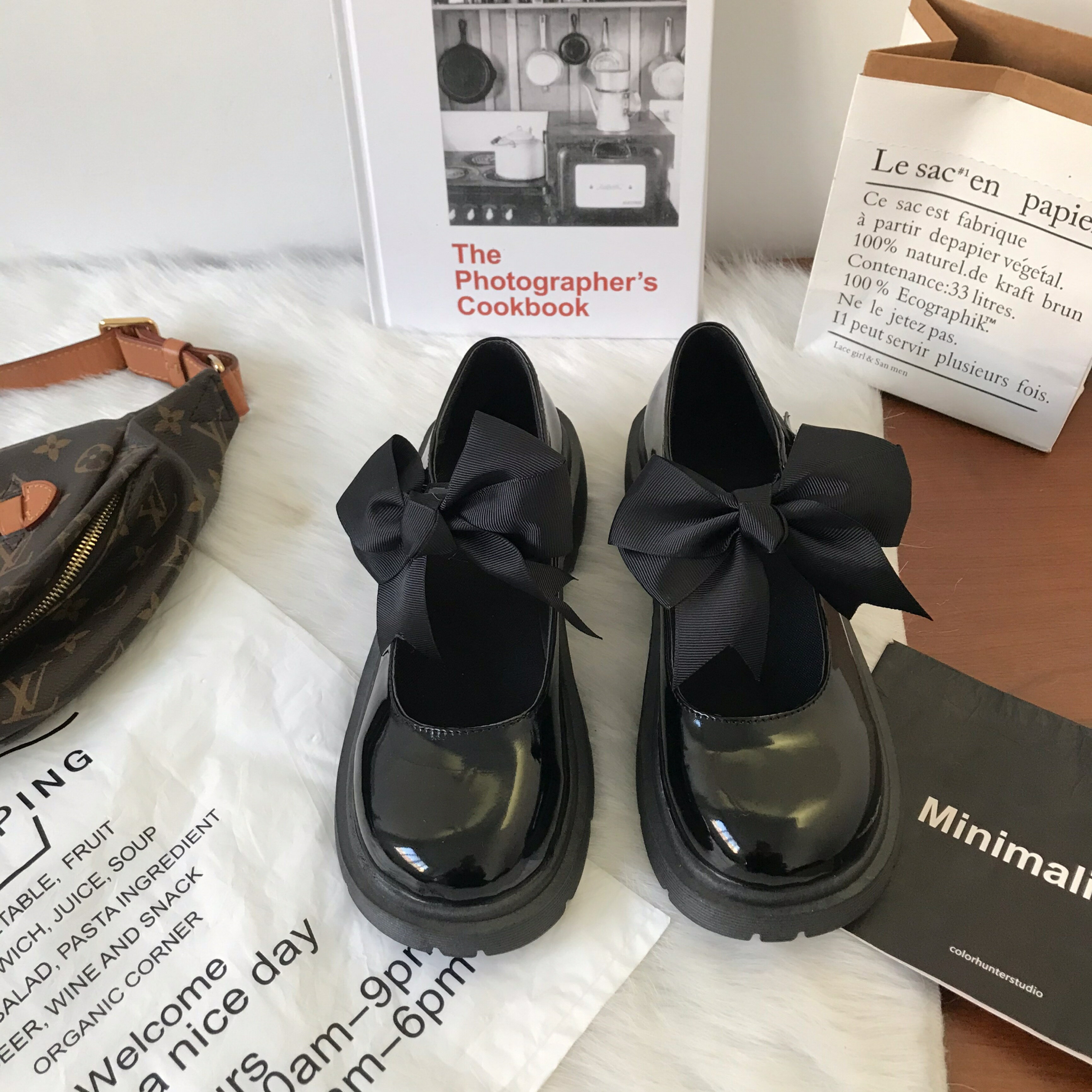 蝶ネクタイ取り外し可能な靴女性用 2025 夏新作厚底シングルシューズ小さな革靴