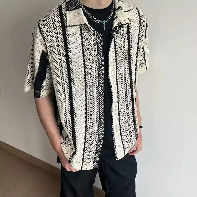 メンズファッション シャツ 夏の薄手 半袖 シャツ 男性 スケルトン