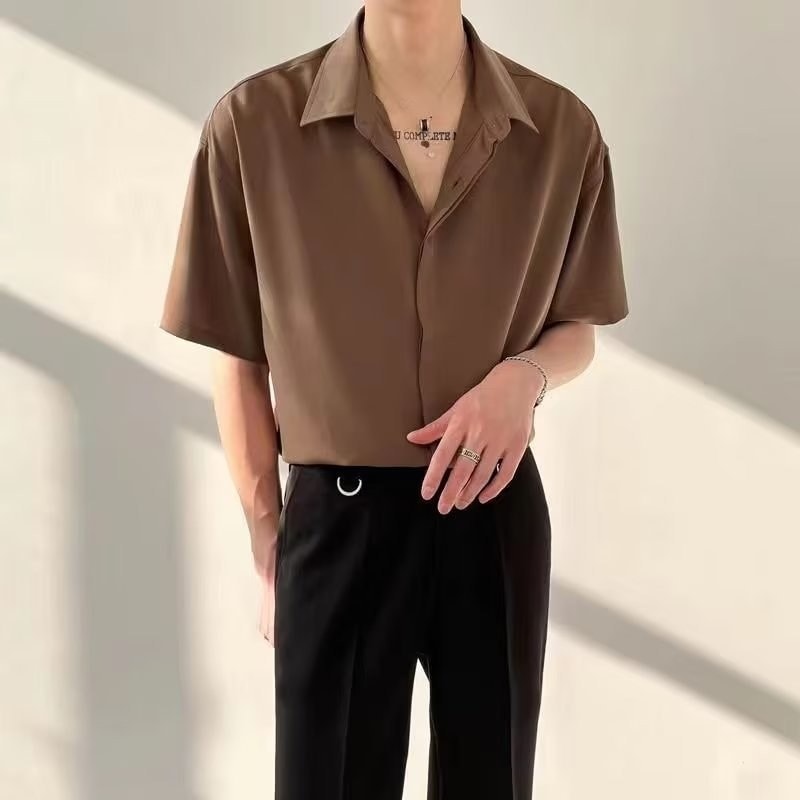 メンズファッション シャツ サマーアイス 薄手シフォン半袖シャツ