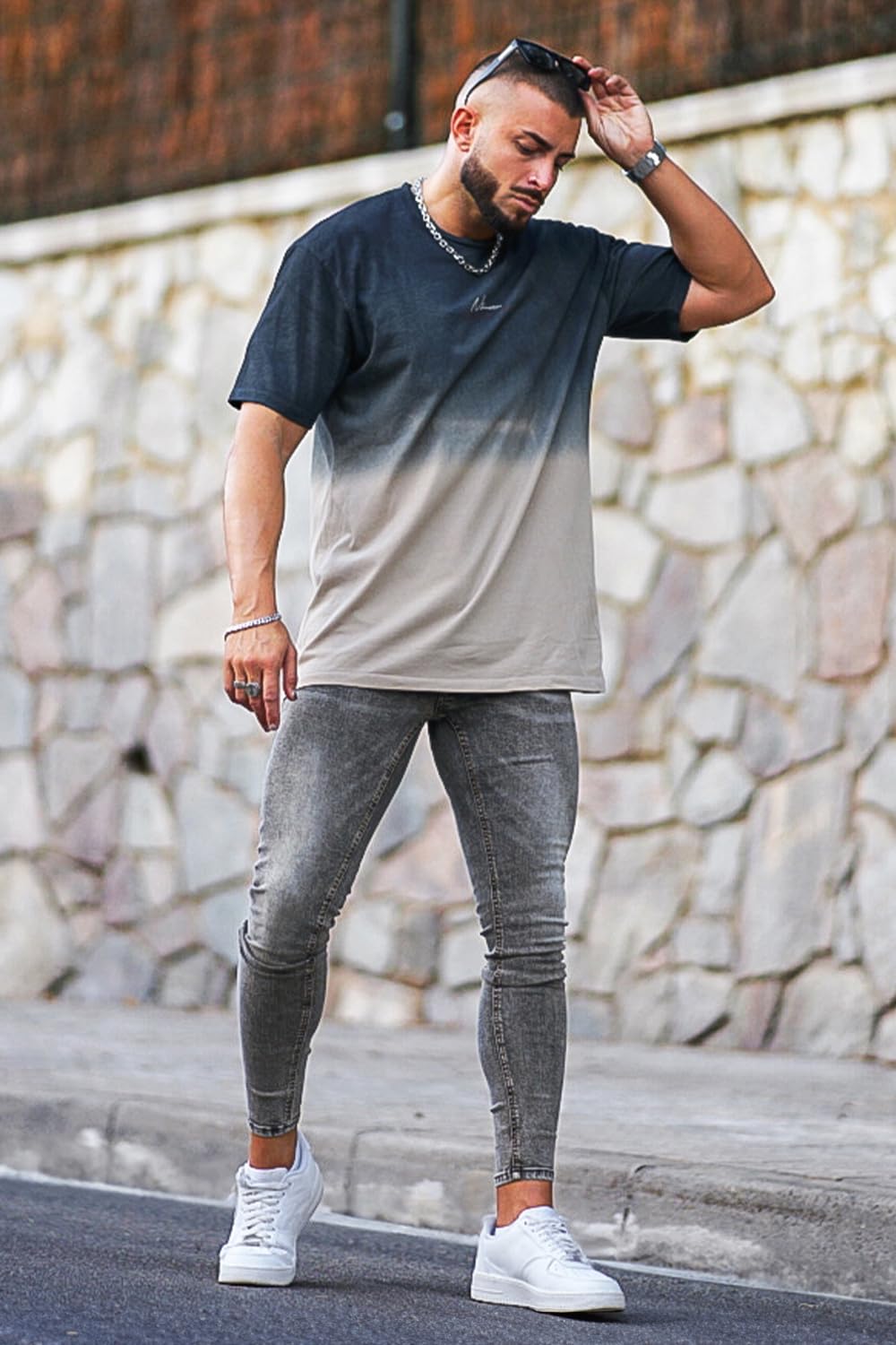 メンズ ストレッチ スリム ジーンズ、ライトグレー、サイズ 32