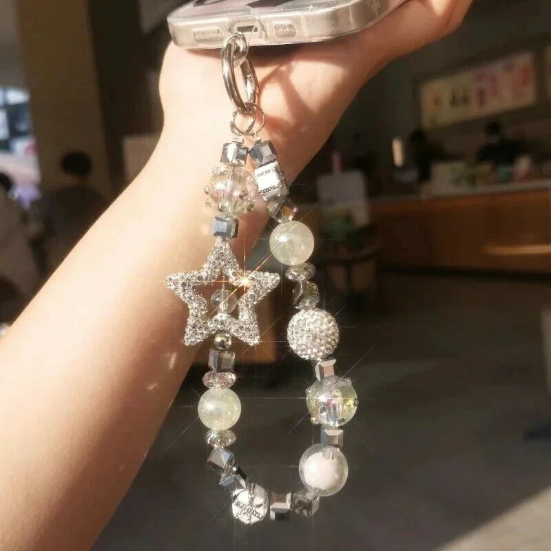 [期間限定30%値下げ]携帯電話ストラップ個性ビーズ水ドリルボール飾りクリエイティブ星りチェーン手首..