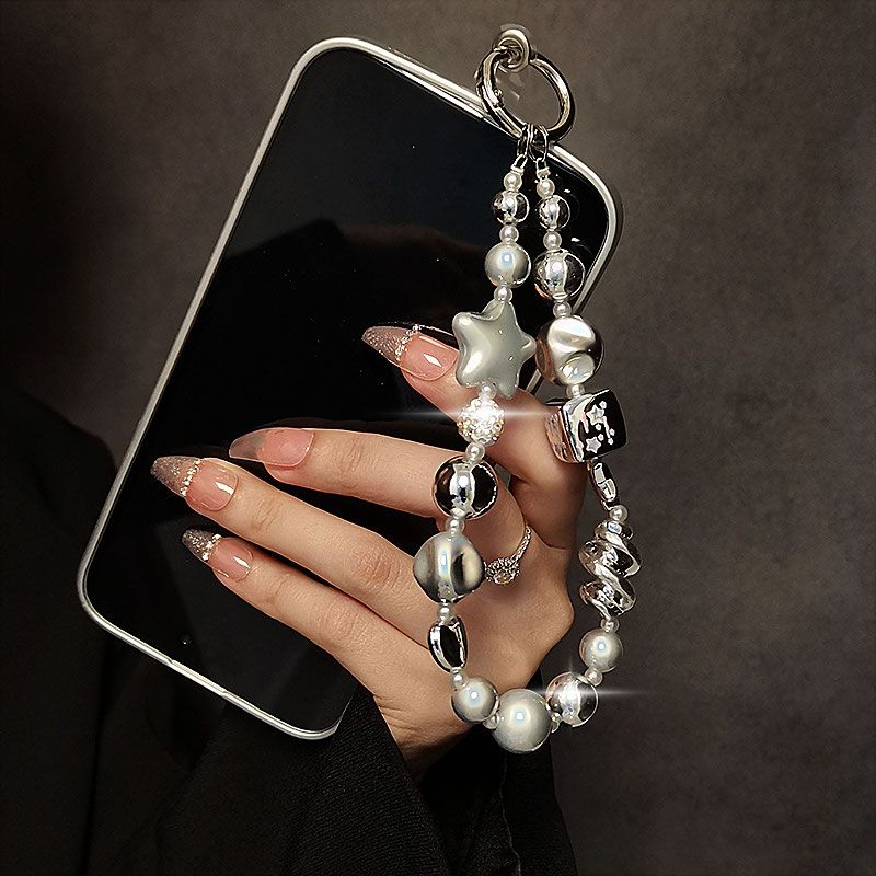 [期間限定30%値下げ]携帯電話 チェーンビーズ シルバーメッキドリルビーズ キーホルダー バッグ ペンダ..