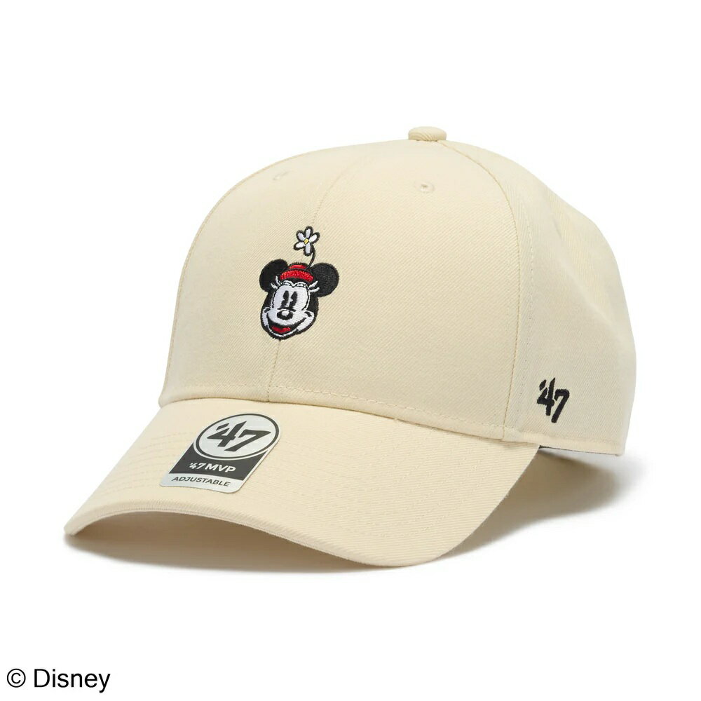 ディズニーキャラクターをデザインしたコレクション。ミニーマウスのフェイスデザインをフロントにレイアウトしています。流線形のシルエットが特徴の定番モデル［MVP］のスナップバックキャップ。'47 MVPはツイル生地のアジャスタブルキャップ。キ...