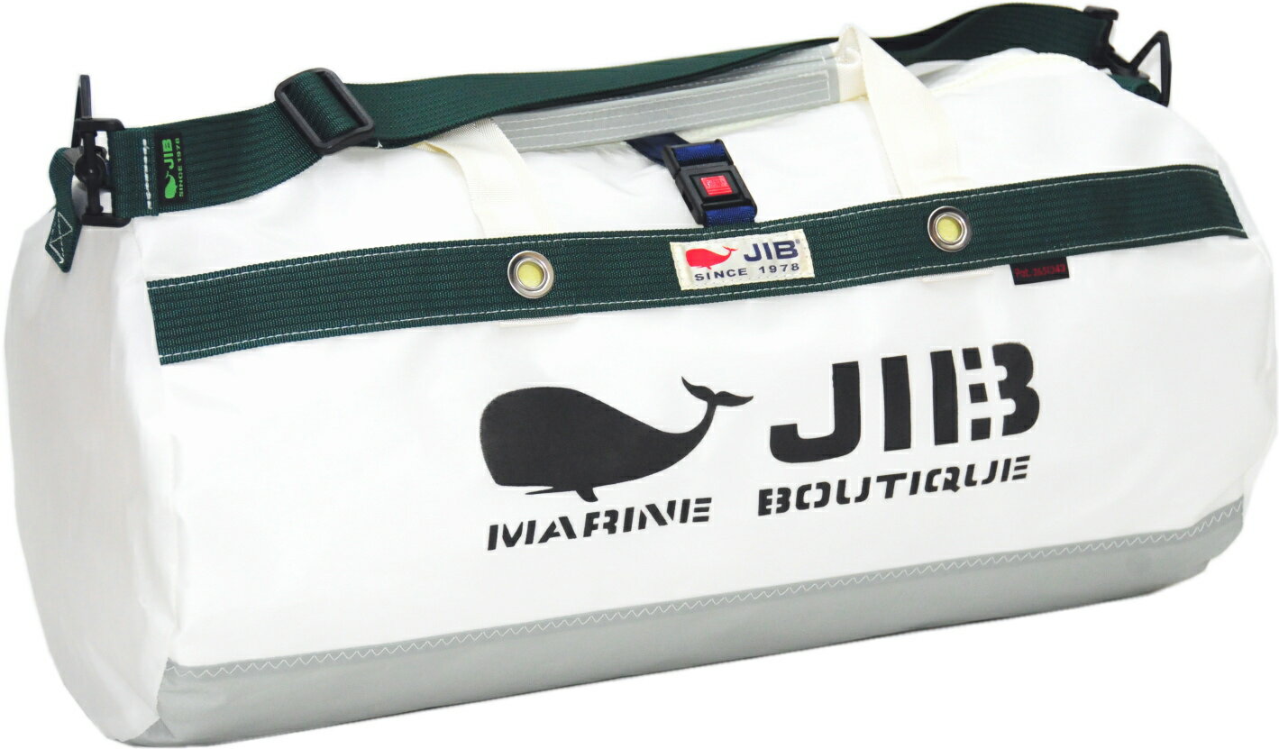 JIB ダッフルバッグMボーダー DMB グレー×モスグリーン 57×φ29cm 約37Lポケット付き DMB236