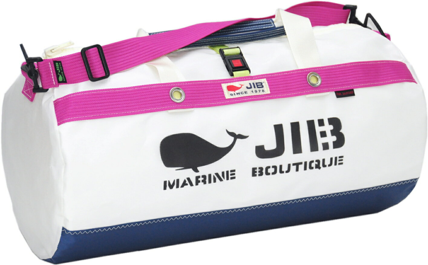 JIB ダッフルバッグMボーダー DMB ネイビー×ピンク 57×φ29cm 約37Lポケット付き DMB236