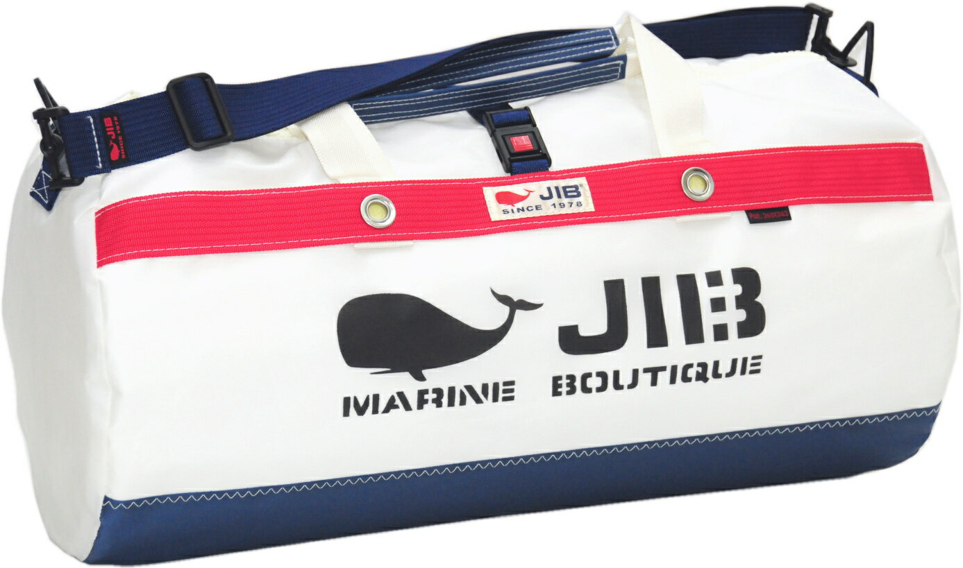 JIB ダッフルバッグMボーダー DMB ネイビー×レッド 57×φ29cm 約37Lポケット付き DMB236