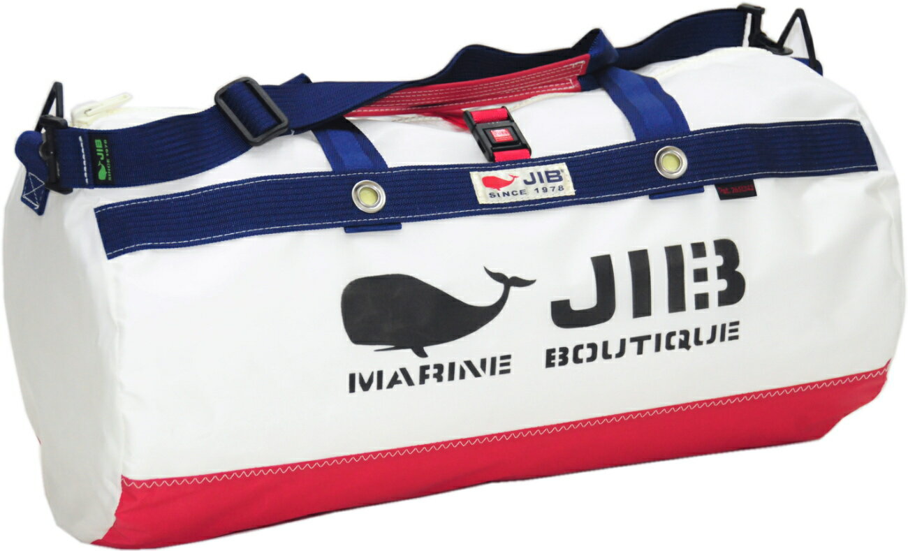 JIB ダッフルバッグMボーダー DMB レッド×ネイビー 57×φ29cm 約37Lポケット付き DMB236