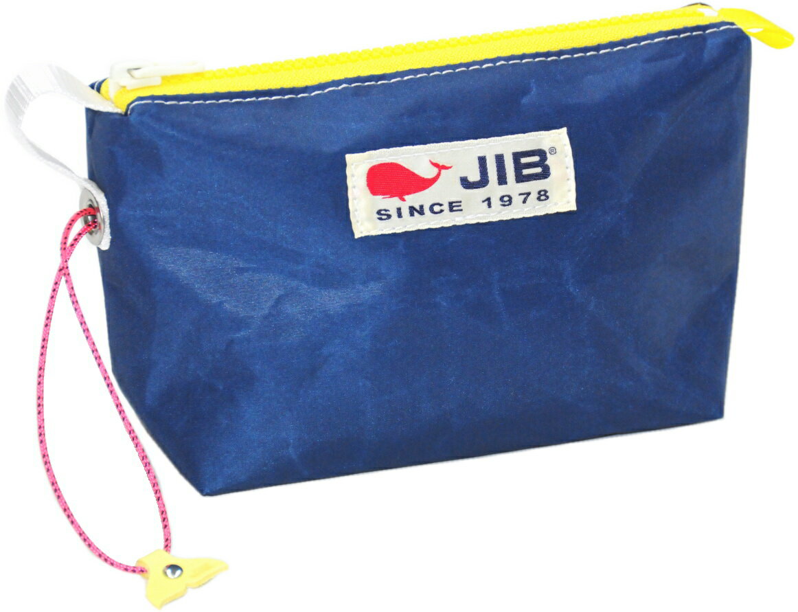 JIB フィンガーポーチ（キーリング付）　FPO32　ネイビー×イエローファスナー 19×13×6.5cm　（コードとしっぽチャームの色はアソートです／写真と異なることがあります）