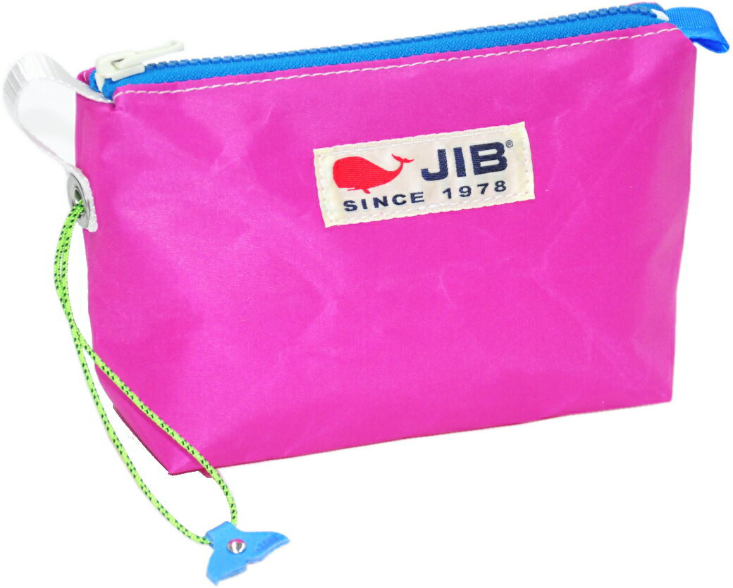 JIB フィンガーポーチ（キーリング付）　FPO32　ピンク×ブルーファスナー 19×13×6.5cm　（コードとしっぽチャームの色はアソートです／写真と異なることがあります）