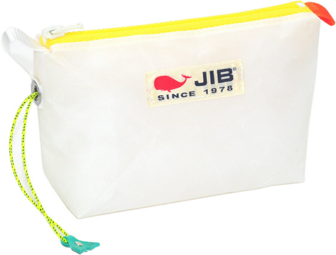 JIB フィンガーポーチ（キーリング付）　FPO32　ホワイト×イエローファスナー 19×13×6.5cm　（コードとしっぽチャームの色はアソートです／写真と異なることがあります）