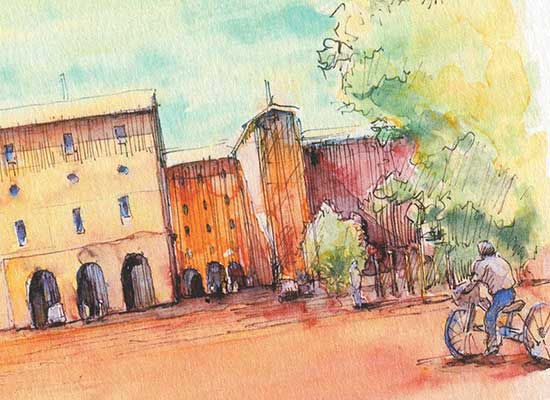 ミラノ ティチネーゼ広場 ( ヨーロッパ 広場 下町 ナヴィリオ地区 自転車 ナヴィリオ地区 水彩画 風景画 ) ★当店オリジナル★