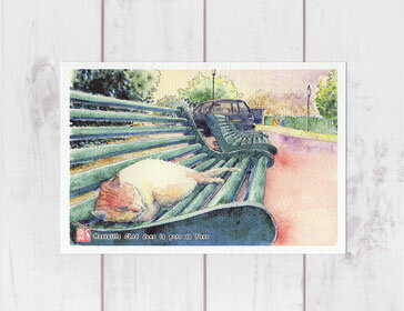 ベンチで眠る猫 [ フランス マルセ