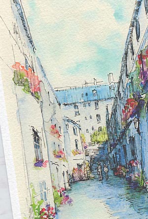 パリ モンマルトルの路地 ( 路地 歩く人 ヨーロッパ インテリア アート 水彩画 風景画 ) ★当店オリジナル★【 デイリーランキング 10位入賞 】