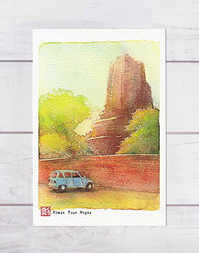 塔と車 [ フランス ニーム ]( ローマ遺跡 マーニュの塔 ルノー4 ヨーロッパ インテリア アート 水彩画 風景画 ) ★当店オリジナル★