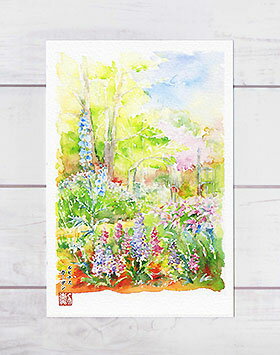 ルピナスガーデン ( ワイルドガーデン デルフィニウム 京都府立植物園 水彩画 風景画 ) ★当店オリジナル★