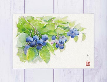 ブルーベリー [ フルーツ 果物 ] ( 初夏 実り 収穫 水彩画 風景画 )★当店オリジナル★