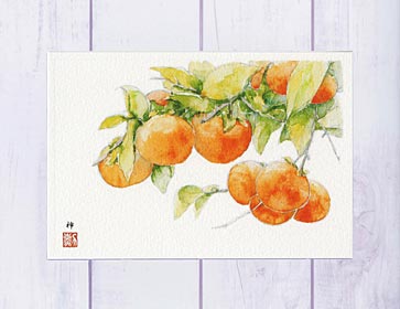 ☆ 楽天ランキング3位入賞 ☆柿 ( カキ 実 実り 水彩画 ) ★当店オリジナル★ 【 デイリーランキング 3位入賞 】