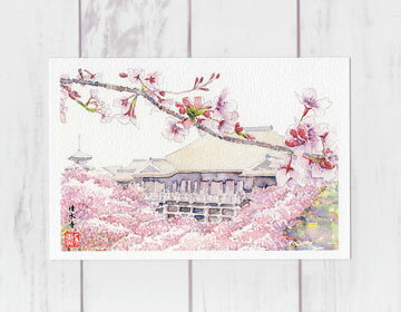 清水寺3 [ 京都の桜 ]( 春 世界遺産 社寺仏閣 和風 水彩画 風景画 )★当店オリジナル★