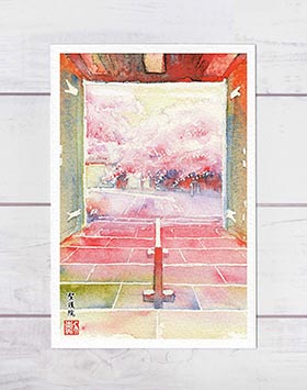 聖護院 [ 京都の桜 ]( 春 さくら 門前 社寺仏閣 和風 水彩画 風景画 )★当店オリジナル★